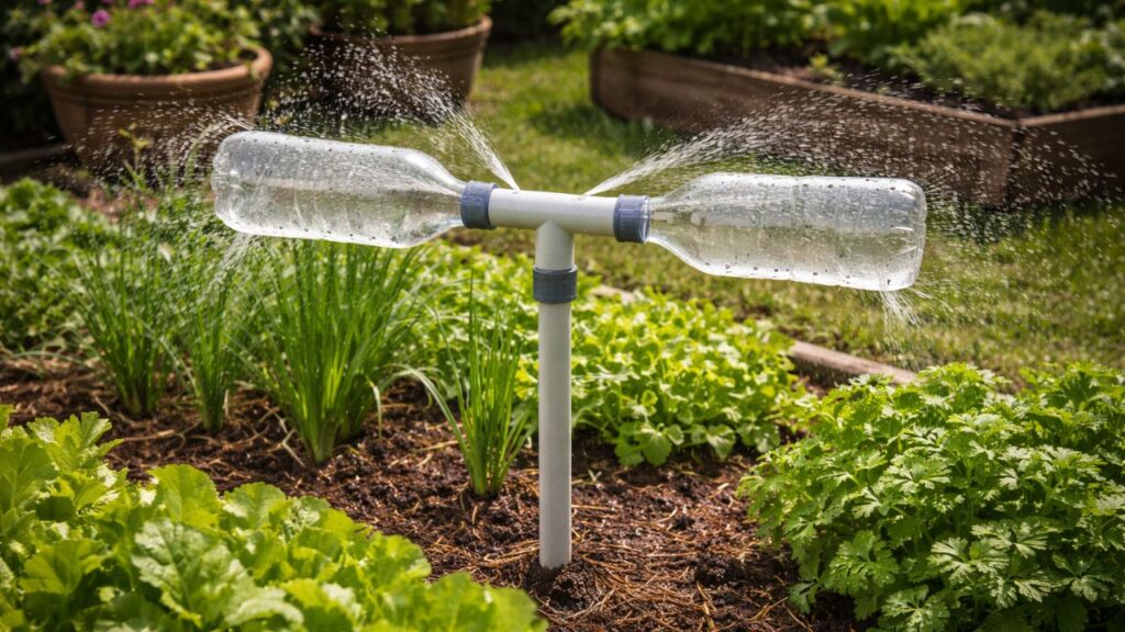 As garrafas PET que viraram irrigador giratório e facilitaram o cuidado da horta
