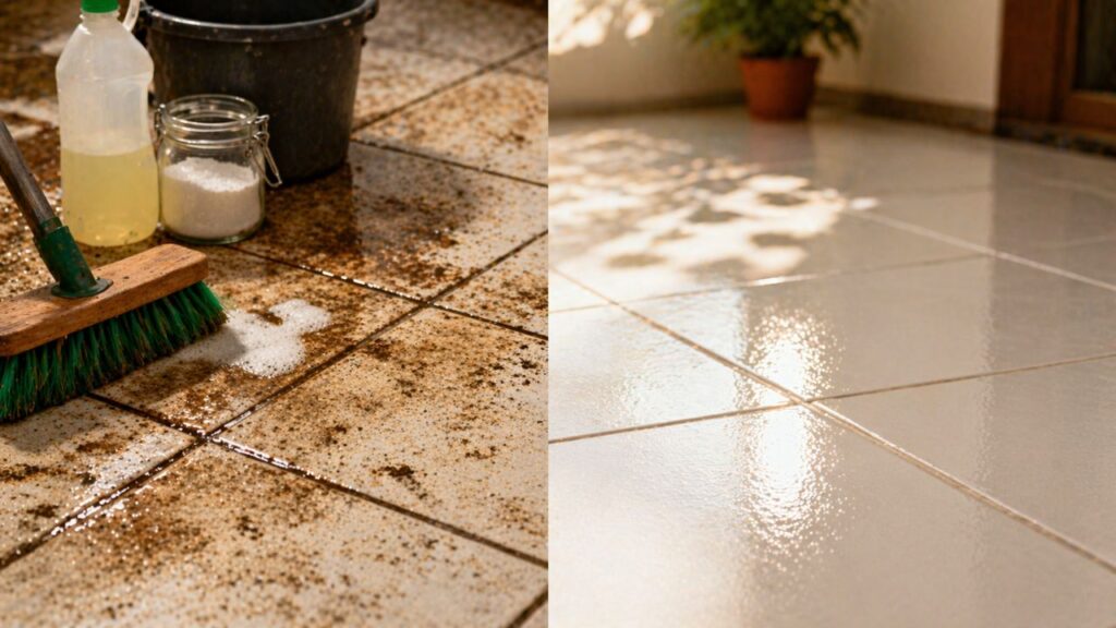 Esse piso encardido pode voltar a ter bom aspecto com uma limpeza certa e sem produtos caros demais