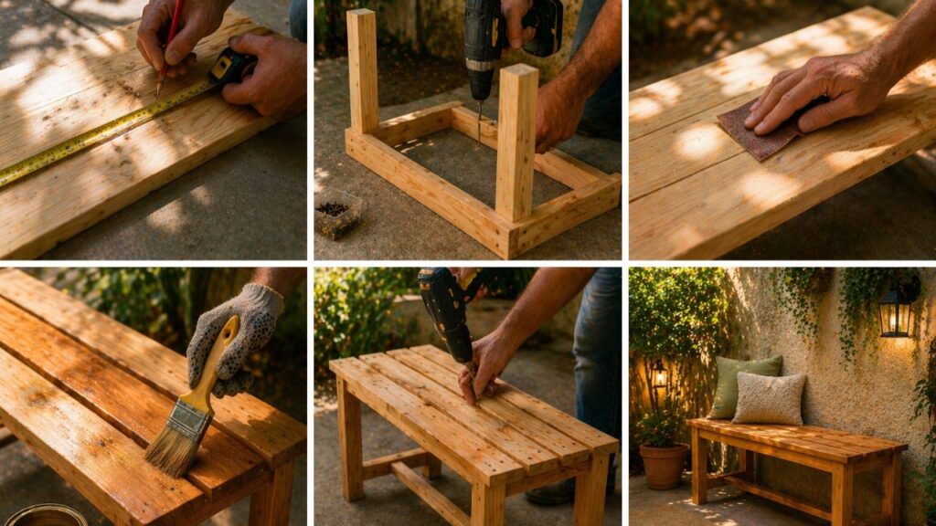 Como fazer um banco de madeira simples para quintal ou varanda e deixar o espaço mais aconchegante