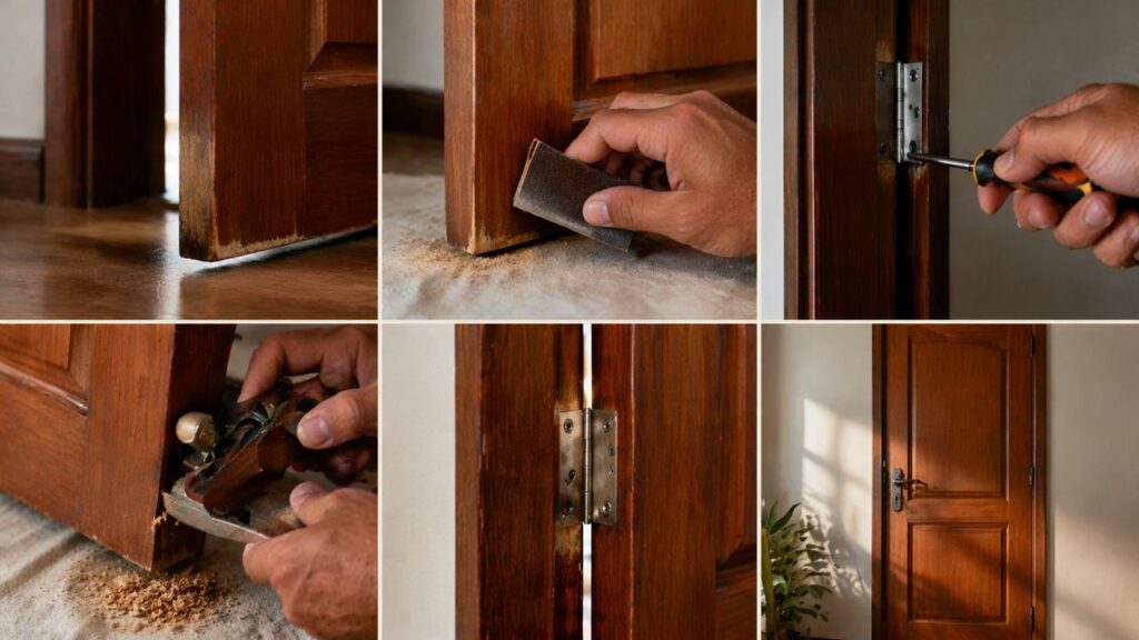 Porta empenada pode voltar a fechar bem com ajustes simples e sem troca imediata