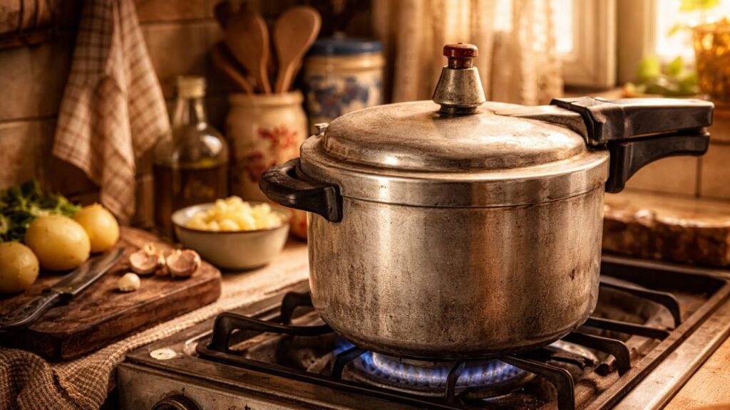 Essa panela de pressão antiga estava em quase toda cozinha e ainda desperta lembranças fortes