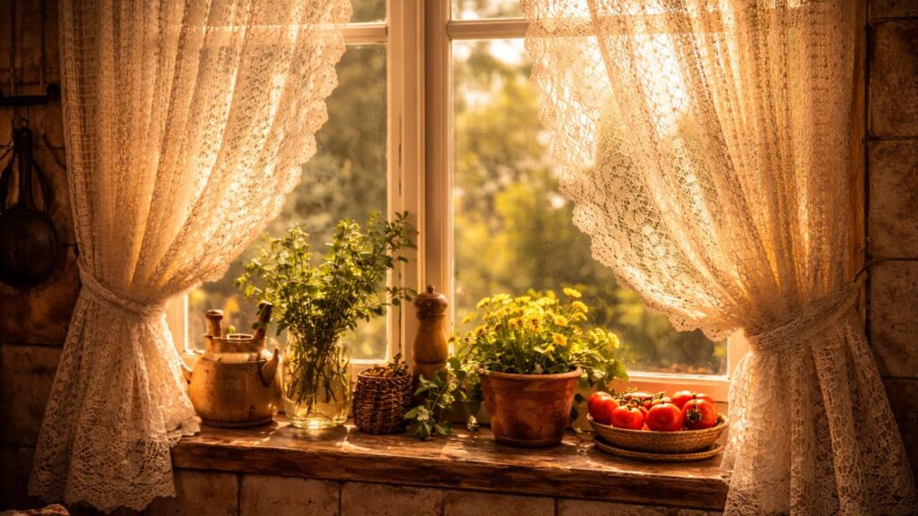 Essa cortina de renda era comum na casa antiga e ajudava a criar um clima de aconchego em casa