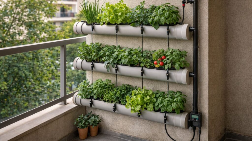 Horta vertical com irrigação ajuda a cultivar em casa mesmo com pouco espaço e mais praticidade
