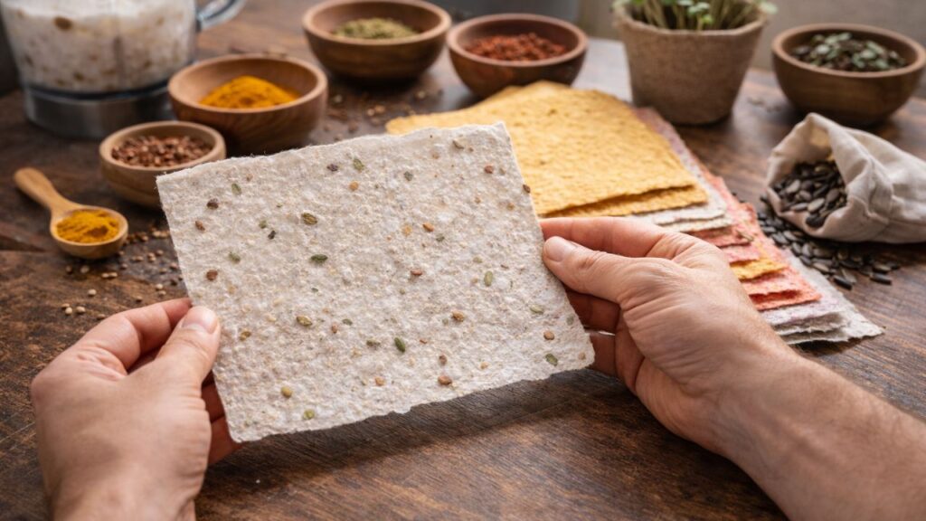 Faça em casa um papel reciclado lindo e artesanal com sementes e um acabamento que encanta