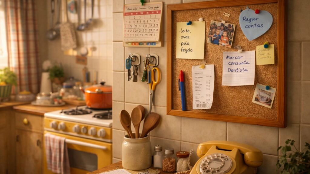 O quadro de recados na cozinha era um daqueles itens que organizavam a casa com simplicidade