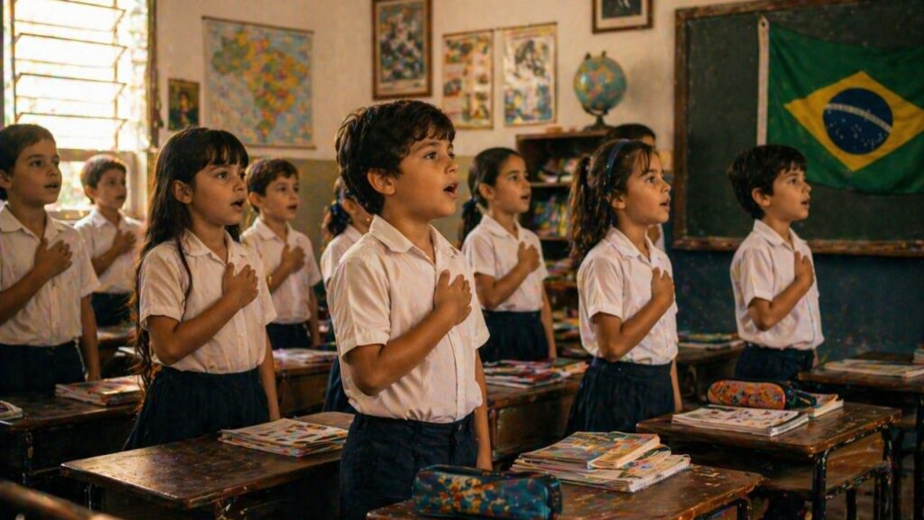 Cantar o hino na sala era uma das coisas da escola antiga que muita gente nunca esqueceu