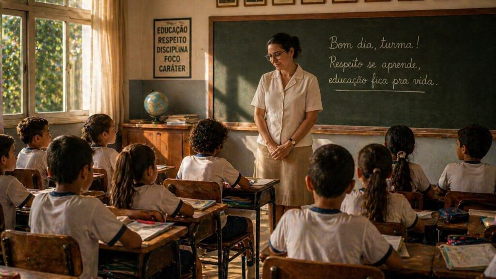 Situações da escola antiga como respeito total ao professor hoje seriam raras em sala