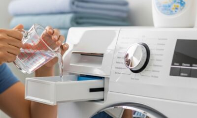 Basta colocar uma xícara de água sanitária na máquina de lavar e suas roupas ficarão como novas