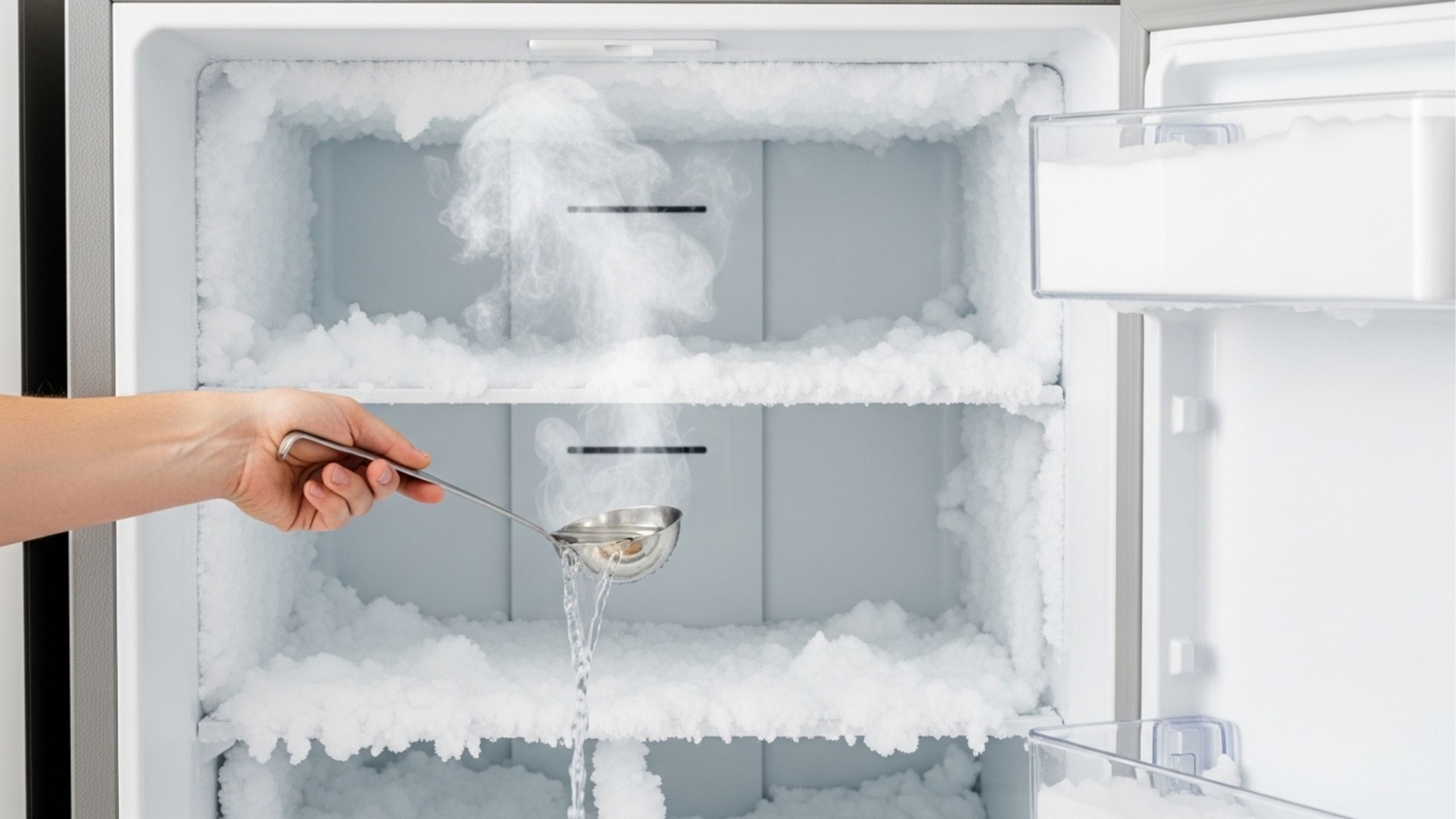 Basta usar uma concha desse líquido e todo o gelo do congelador derreterá em pouco tempo