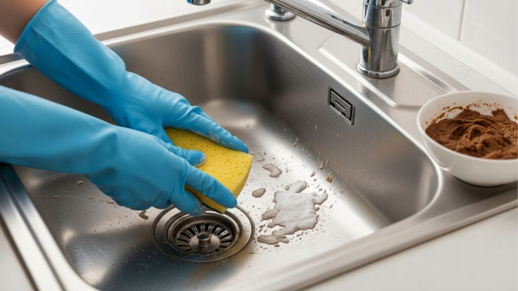 Faça um potente limpador multiuso misturando borra de café e bicarbonato de sódio; os resultados vão te surpreender