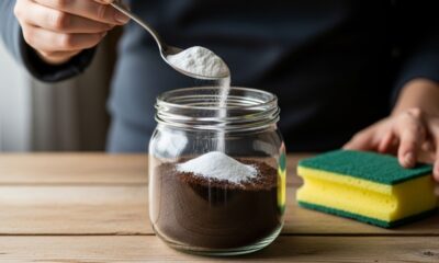 Faça um potente limpador multiuso misturando borra de café e bicarbonato de sódio; os resultados vão te surpreender