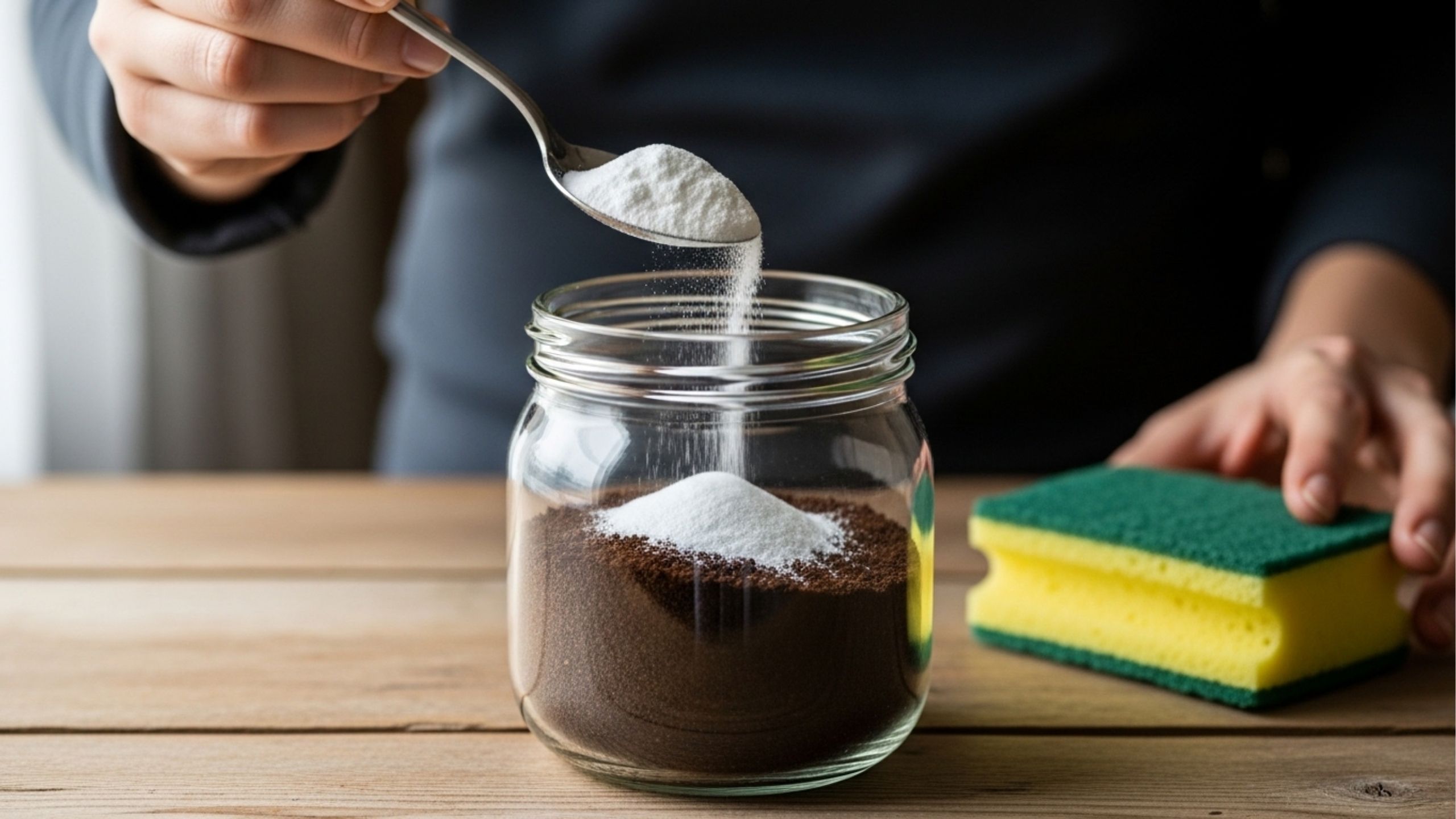 Faça um potente limpador multiuso misturando borra de café e bicarbonato de sódio; os resultados vão te surpreender