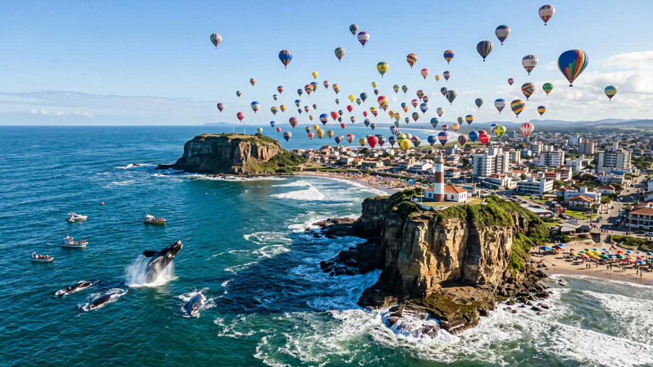 Com 100 balões colorindo o céu na "Capital do Balonismo" e baleias na costa, essa cidade oferece o equilíbrio perfeito entre aventura e natureza