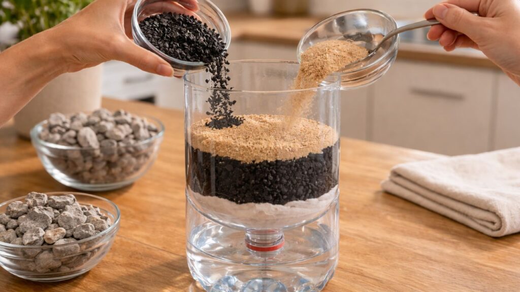 Como fazer um filtro de água caseiro com passo a passo simples e resultado eficiente usando materiais básicos