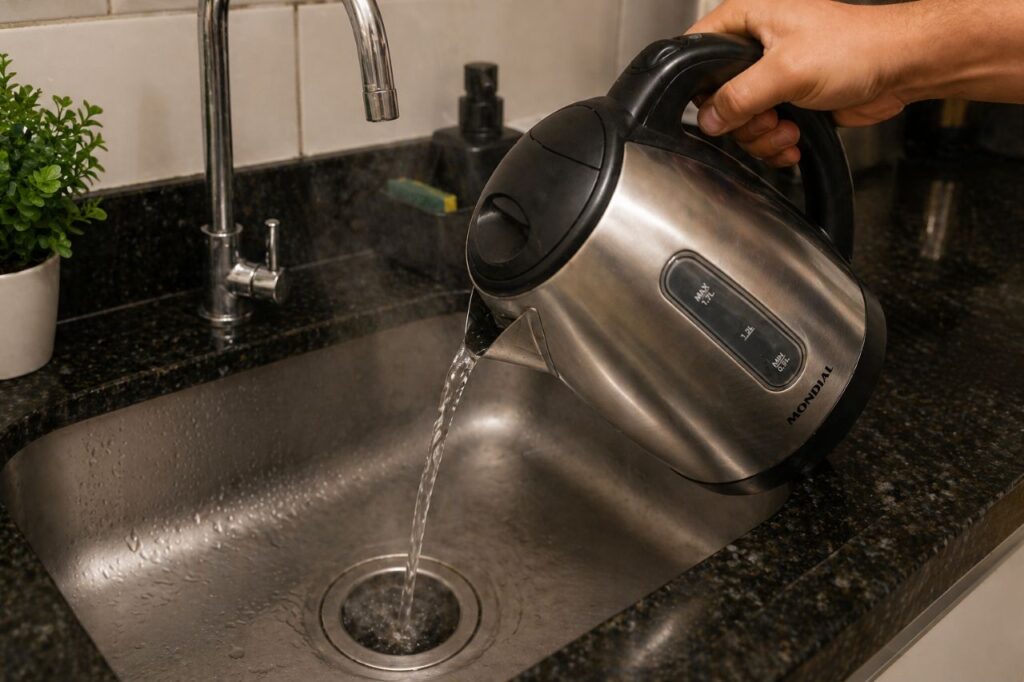 Jogar água quente com detergente na pia da cozinha antes de dormir ...