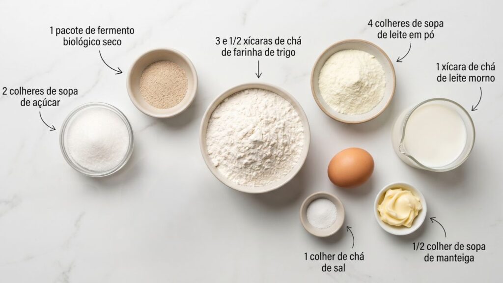 Misture farinha, leite morno e fermento e faça uma bisnaguinha caseira macia para o café da manhã