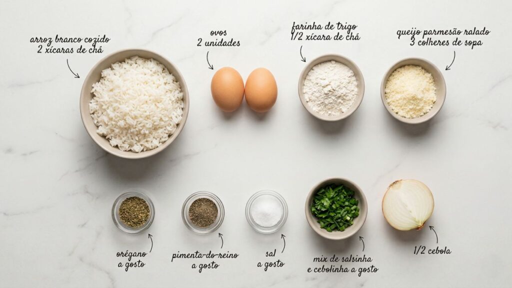 Esse bolinho de arroz da minha tia fica douradinho na air fryer, perfeito para aproveitar o arroz que sobrou