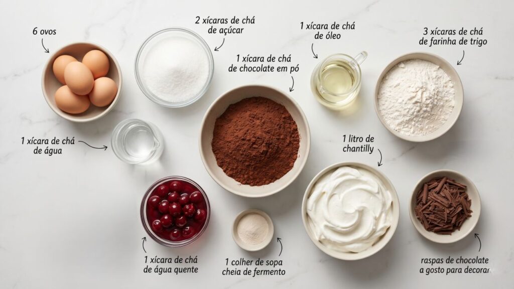 Misture chantilly, cerejas e raspas de chocolate e faça um bolo Floresta Negra molhadinho