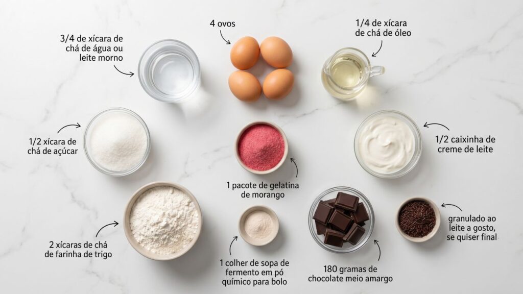 Preparei esse bolo de morango com chocolate para o café da tarde e a massa fofinha com ganache fez sucesso