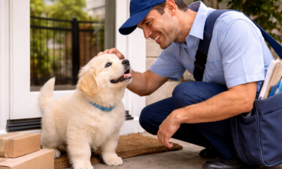 Carteiro surpreende seu cachorrinho favorito com um presente depois de uma semana fora