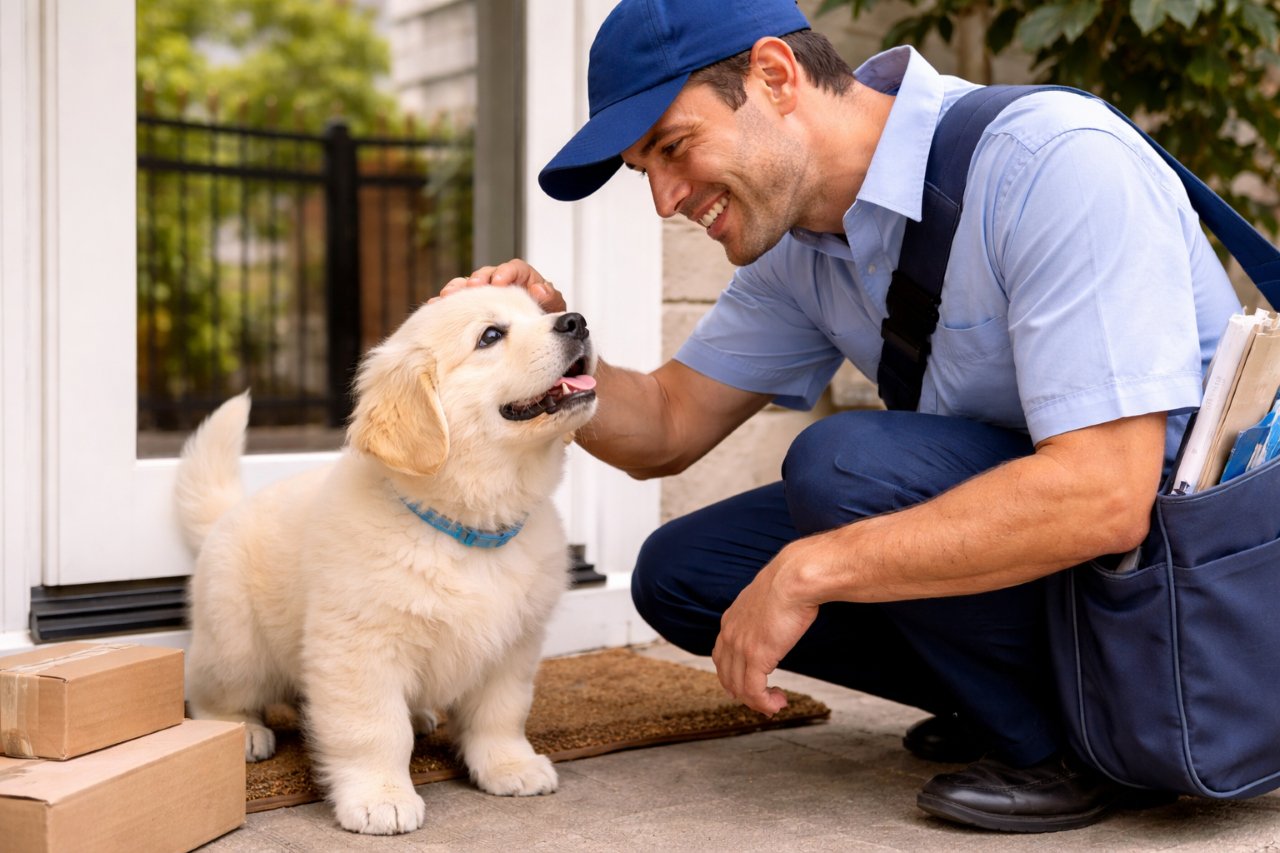 Carteiro surpreende seu cachorrinho favorito com um presente depois de uma semana fora
