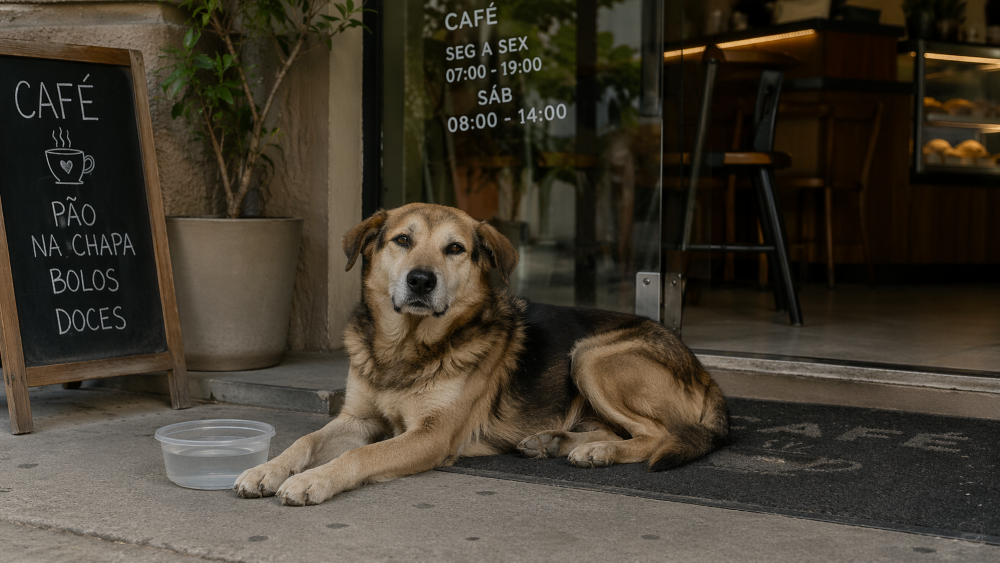 Cachorro de rua se torna cliente fiel de cafeteria e encanta a todos