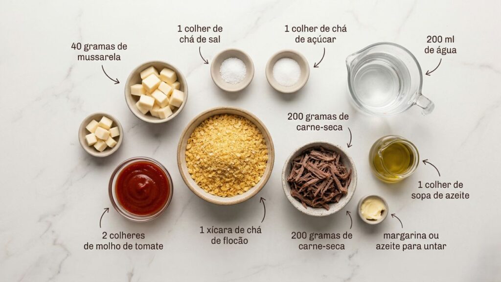 Misture flocão, carne-seca, molho de tomate e mussarela e faça um cuscuz recheado e cheio de sabor