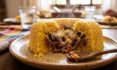 Misture flocão, carne-seca, molho de tomate e mussarela e faça um cuscuz recheado e cheio de sabor