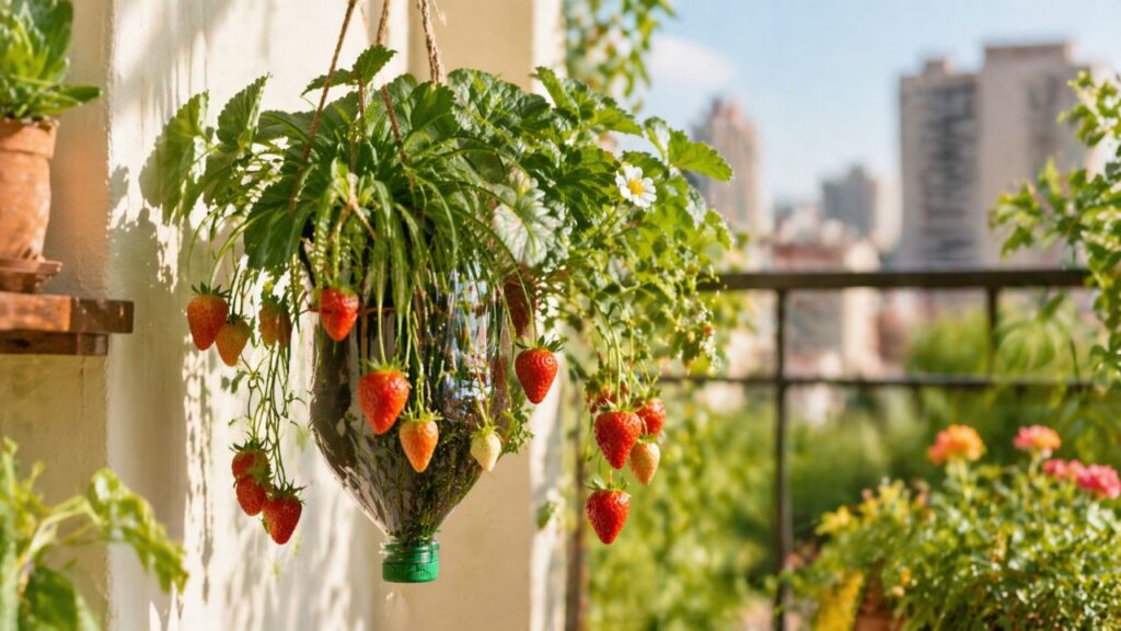 Como plantar morango na garrafa pet do jeito certo e colher frutos mesmo com pouco espaço