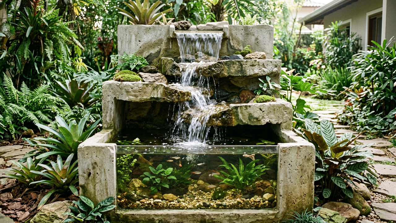 Um projeto de aquário com cascata pode mudar o visual do jardim de um jeito encantador