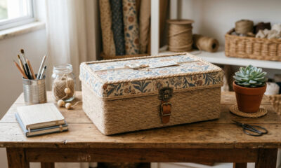 Esse baú decorativo feito com materiais reciclados une organização, charme e criatividade