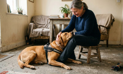 Cachorro de resgate sabe exatamente como confortar sua pessoa favorita