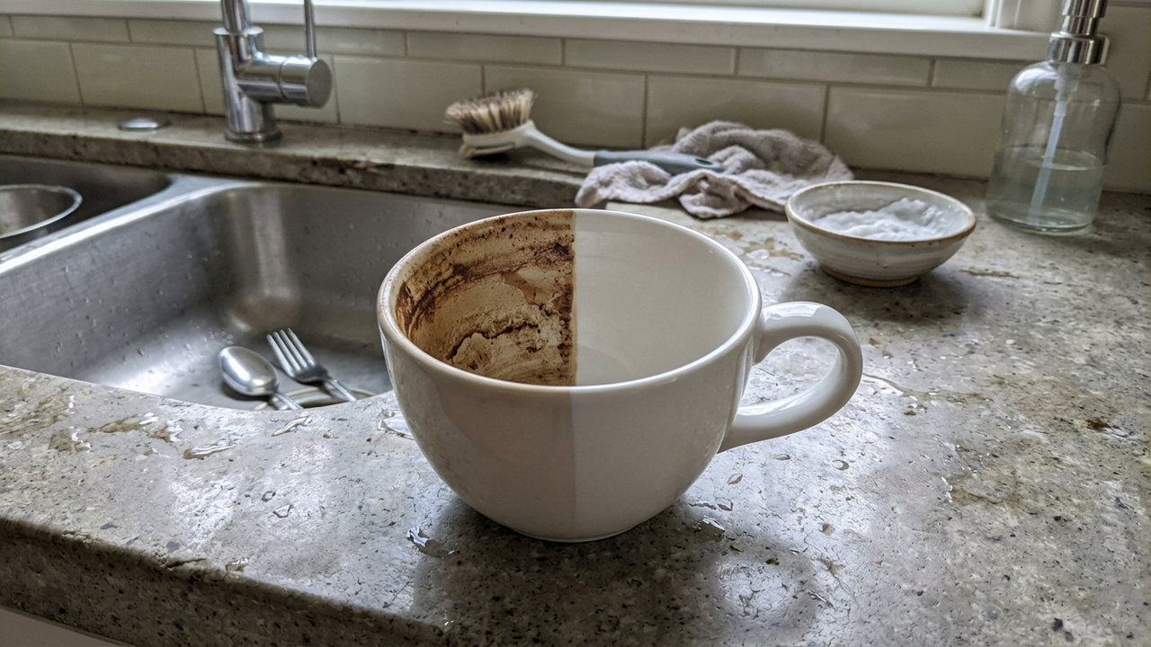 O jeito mais fácil de tirar manchas de chá e café da caneca com ingredientes que você usa todo dia