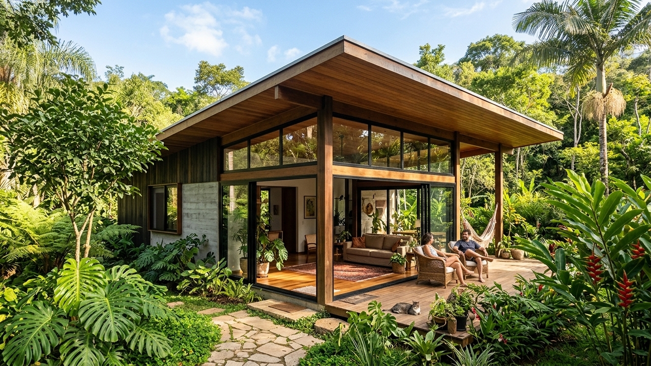 A casa pequena criada para aproveitar o clima natural e ficar mais fresca o dia inteiro
