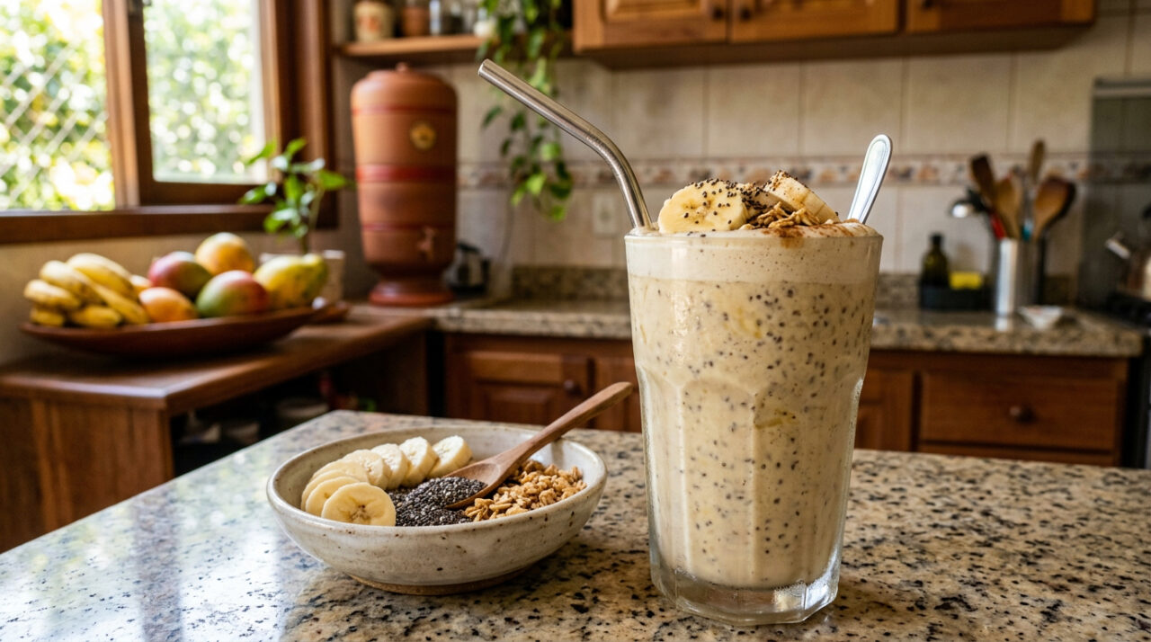 Como preparar um shake de proteína com banana e sementes de chia para ganhar massa muscular e ficar mais forte