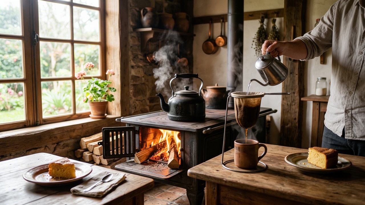 Tomar café passado na hora no fogão a lenha era daquelas coisas simples que mudavam o dia