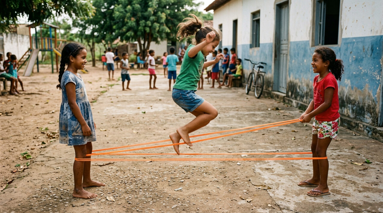 Brincar de elástico era daquelas coisas simples que prendiam a atenção por horas