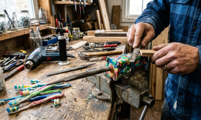 Um reaproveitamento simples transforma escovas velhas em uma peça plástica artesanal