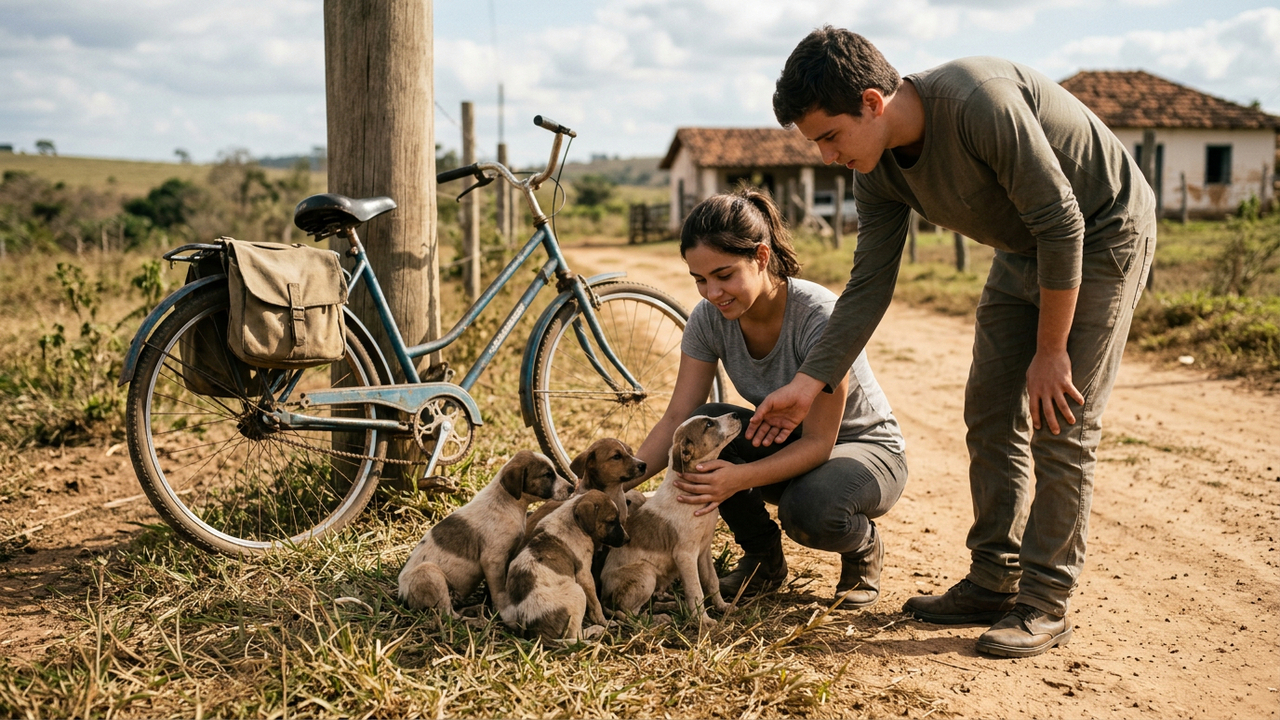 Ciclista encontra filhotes abandonados na estrada e recusa deixá-los para trás