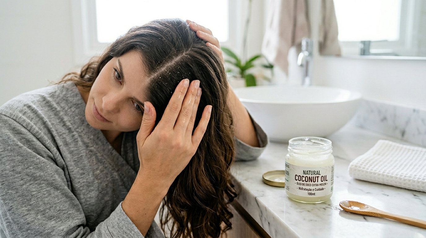 Adeus descamação: como usar óleo de coco para caspa sem deixar a raiz ainda mais oleosa