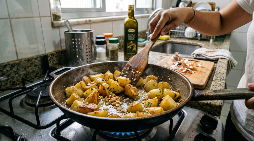 Receita caseira fácil: deliciosas batatas com alho na frigideira