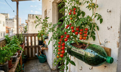 O jeito de plantar tomate na garrafa pet que economiza espaço e rende bons resultados mesmo em casa