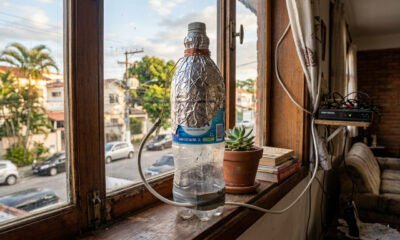 Essa garrafa plástica ganhou nova função em uma antena caseira simples e curiosa