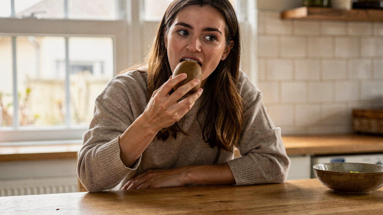 Ri quando vi minha amiga comer kiwi com casca, mas depois descobri por que tanta gente faz isso