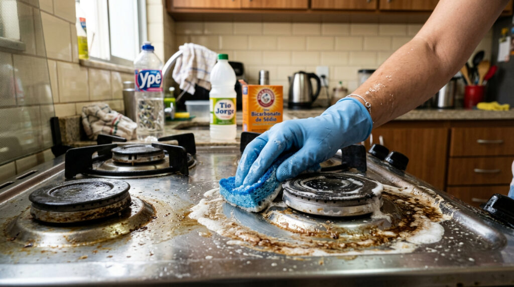 Misturinha caseira para limpar fogão sem desmontar e remover a gordura sem esforço