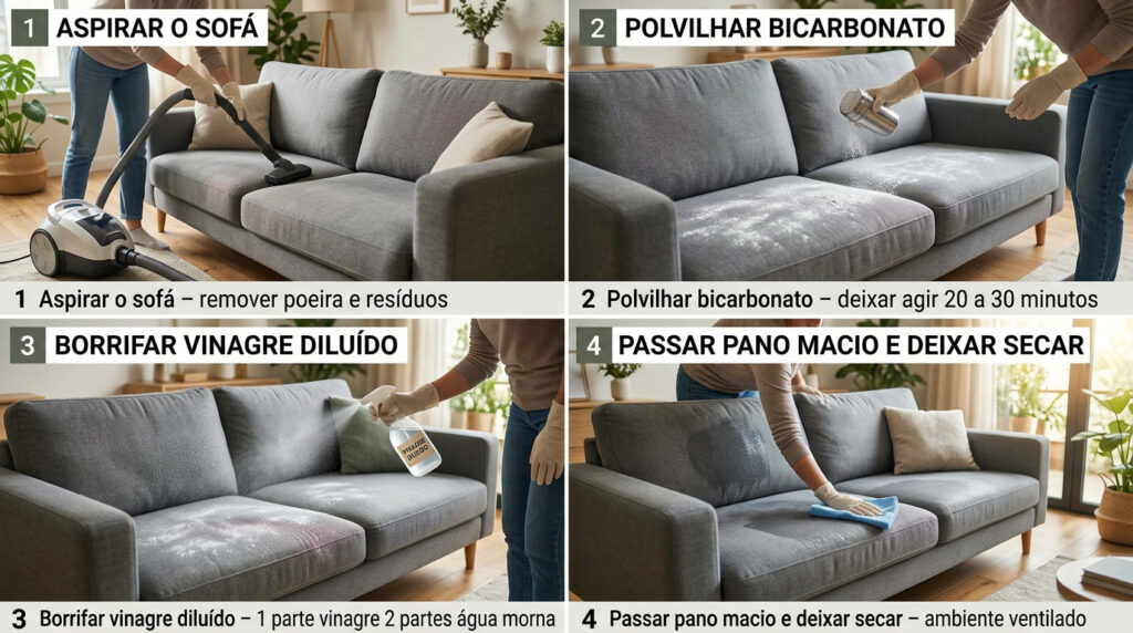 Espirrar vinagre com bicarbonato no sofá: para que serve e quando fazer em casa