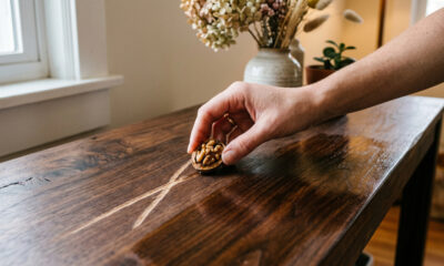 Passar noz em risco de móvel de madeira parece estranho, mas o efeito faz sentido em alguns casos