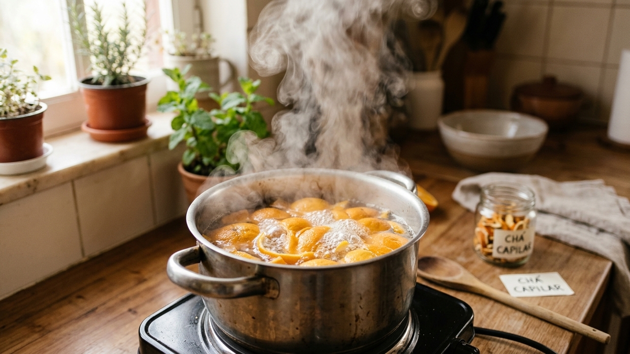Esta casca de fruta fervida que faz o cabelo crescer e brilhar com perfeição e mais força natural