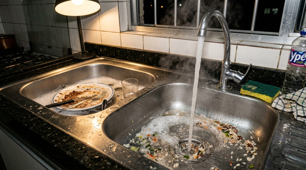 Jogar água quente com detergente na pia da cozinha antes de dormir: para que serve e por que muita gente adotou esse hábito