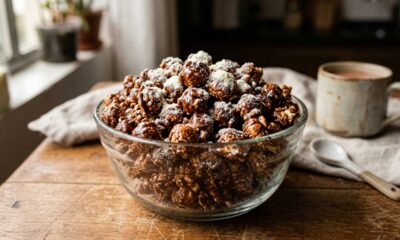 Essa pipoca caramelizada com chocolate leva leite em pó e fica perfeita para quem ama doce crocante